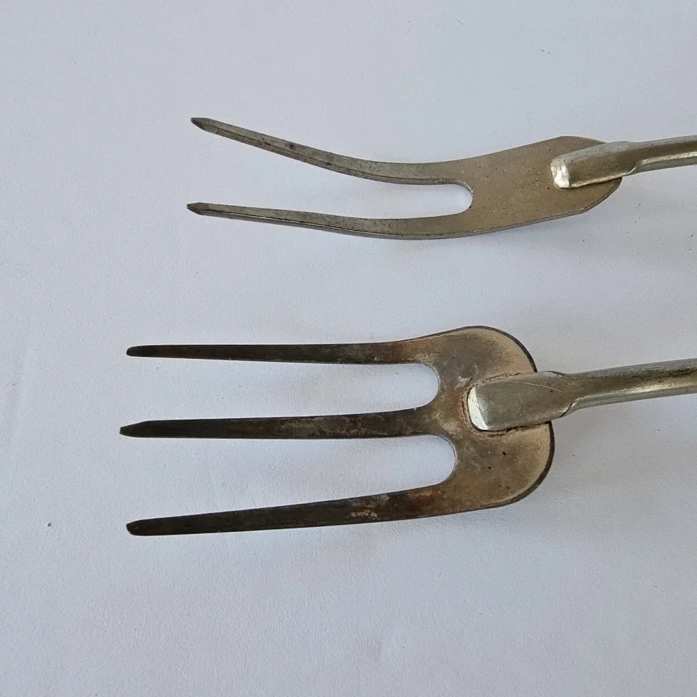 Vintage A&J Meat Serving Fork Set Red Wood Handle Made in USA‎ Rustic Farmhouse